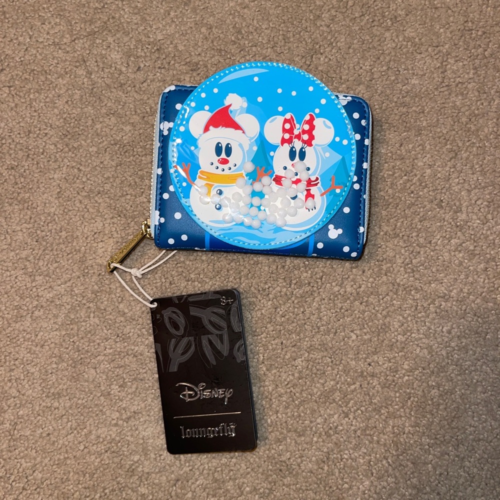 Loungefly Disney Mickey & Minnie Mouse Snowman Snow Globe Small Wallet